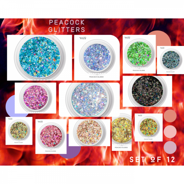 PEACOCK Set ,12 Glitters